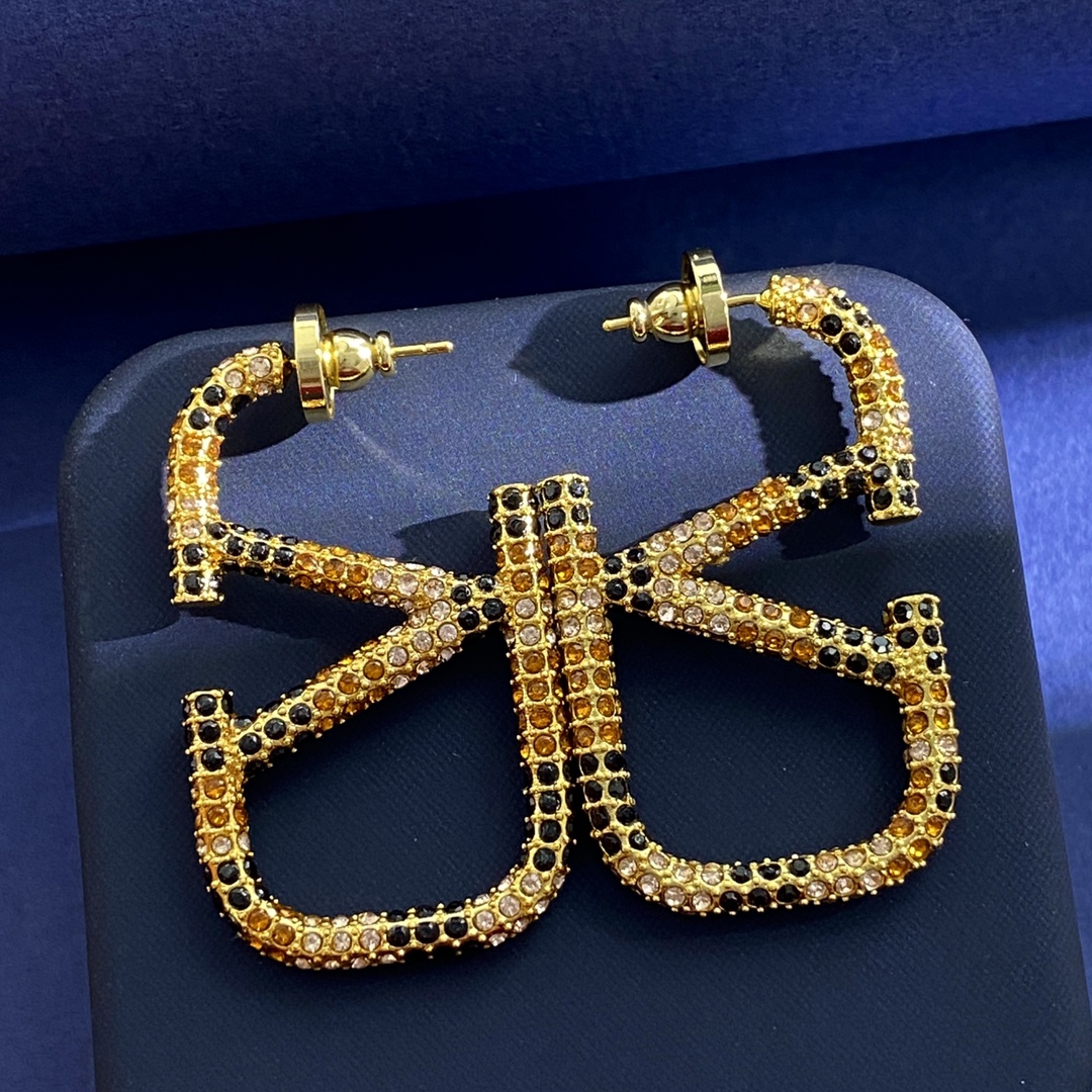 VTE024 Valentino Garavani Gold VLogo Signature Earrings in metal and crystal - ccjewelryacc