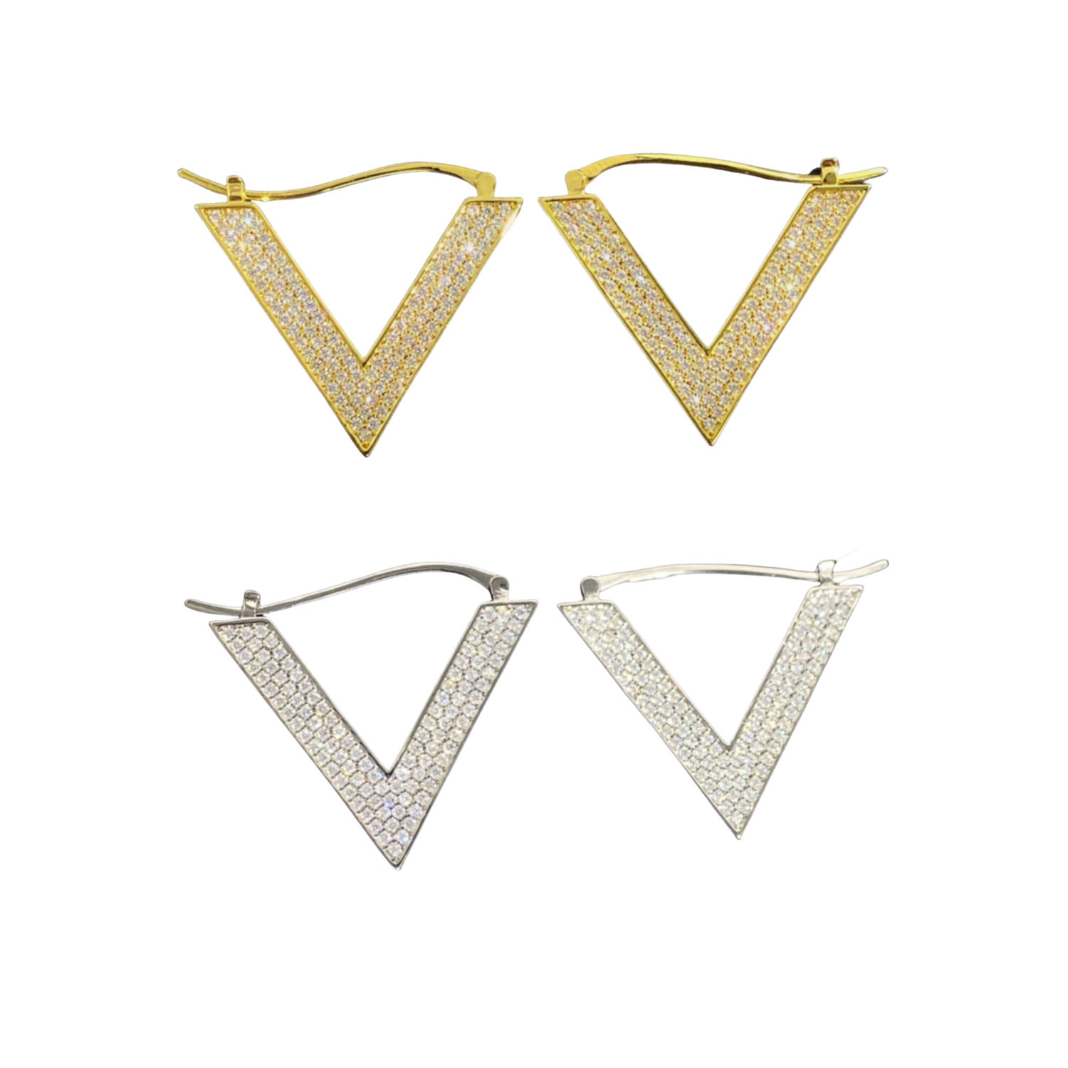 VTE029 V logo earrings in metal and crystal - ccjewelryacc