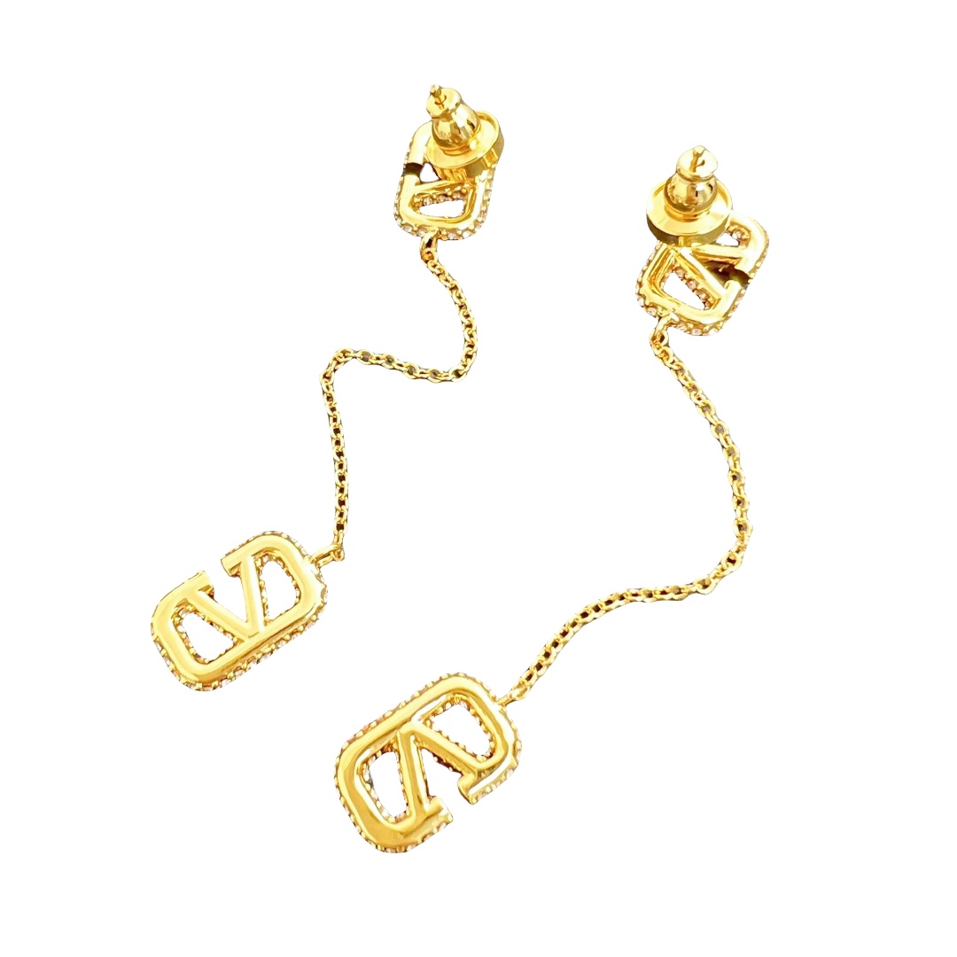 VTE027 Valentino Garavani Gold VLogo Signature tassels Earrings in metal and crystal - ccjewelryacc