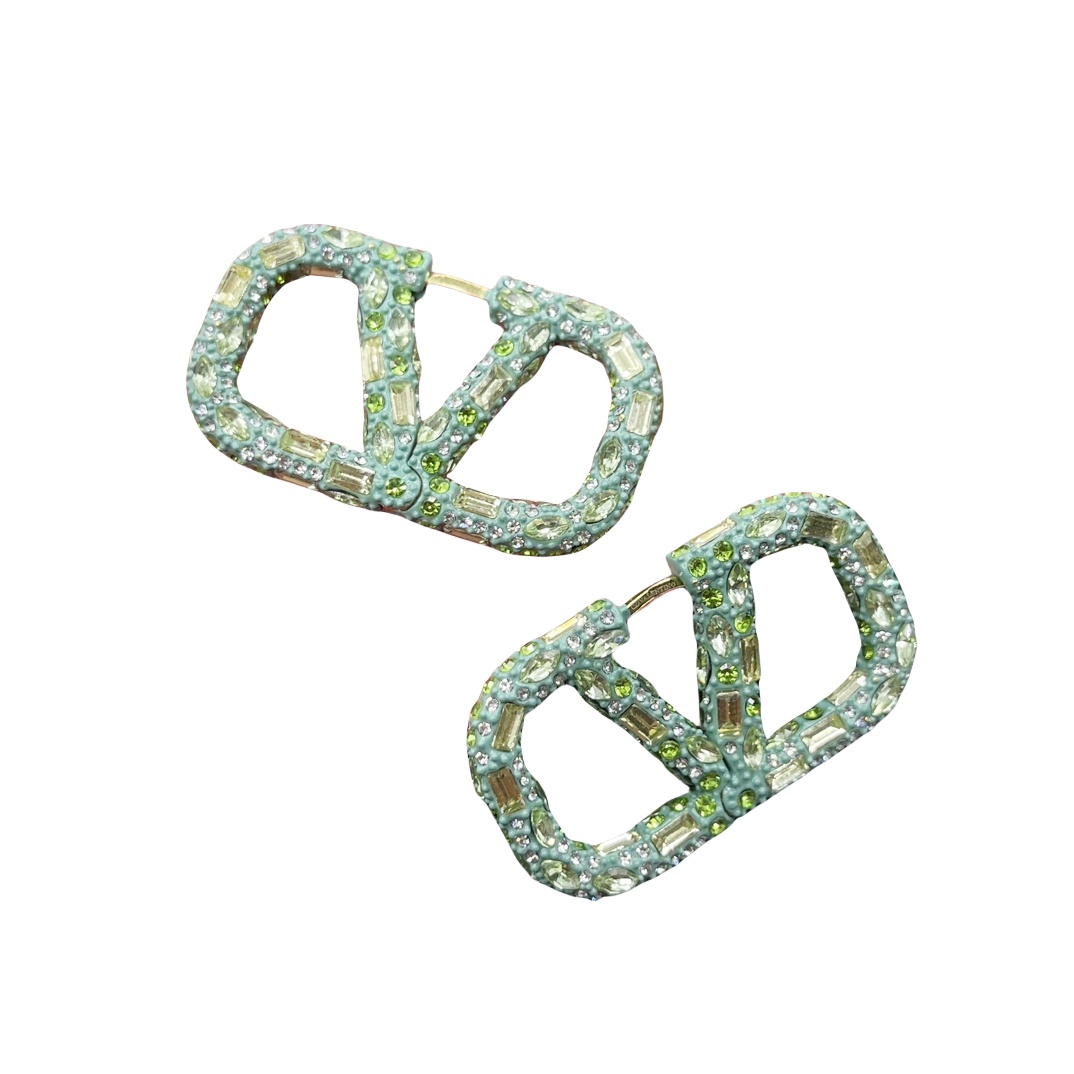 VTE038 Valentino Garavani Crystal-embellished Logo Hoop Earrings - ccjewelryacc