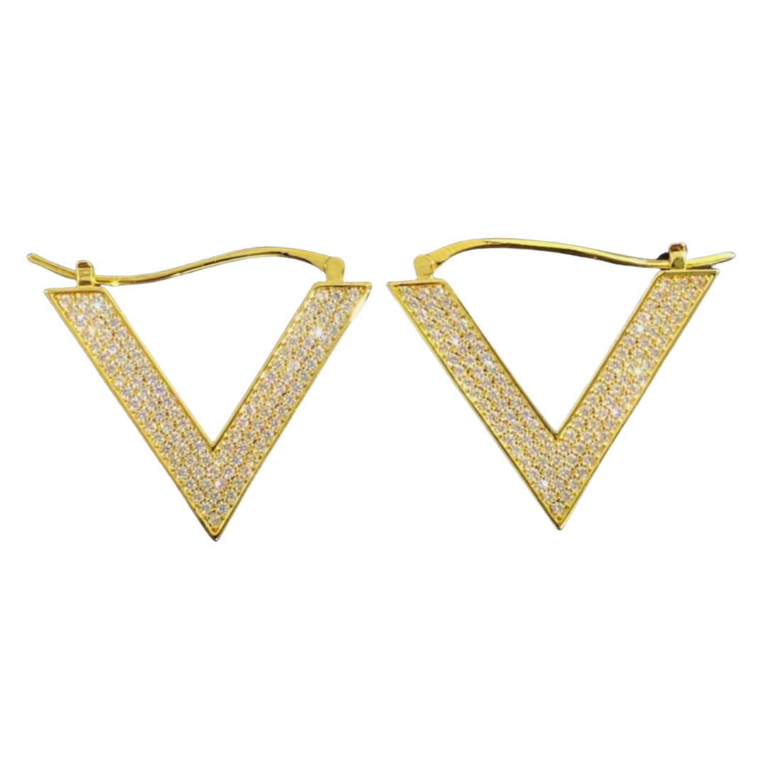 VTE029 V logo earrings in metal and crystal - ccjewelryacc