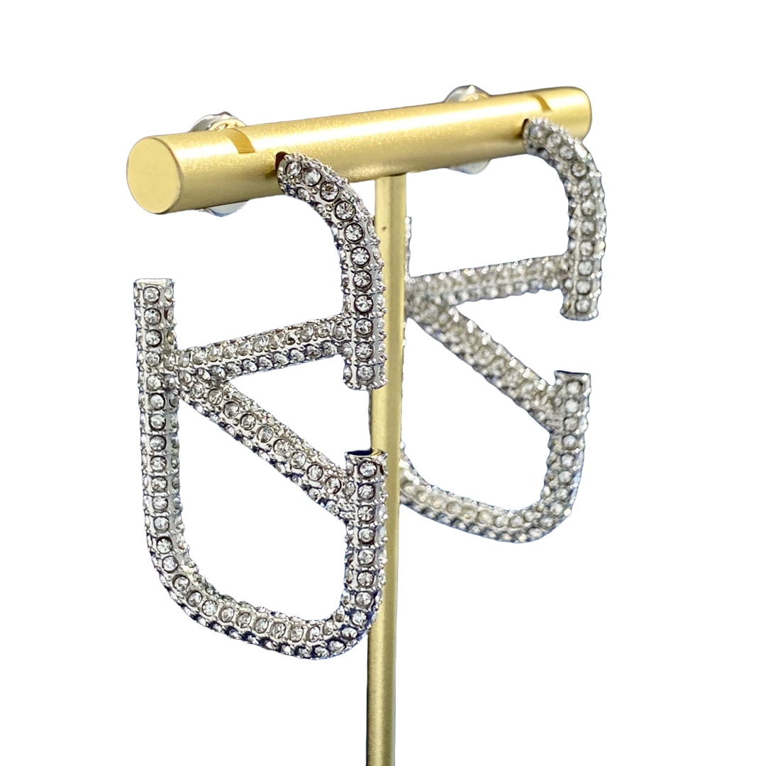 VTE022 Medium 4.5cm Valentino Garavani Gold VLogo Signature Earrings in metal and crystal - ccjewelryacc