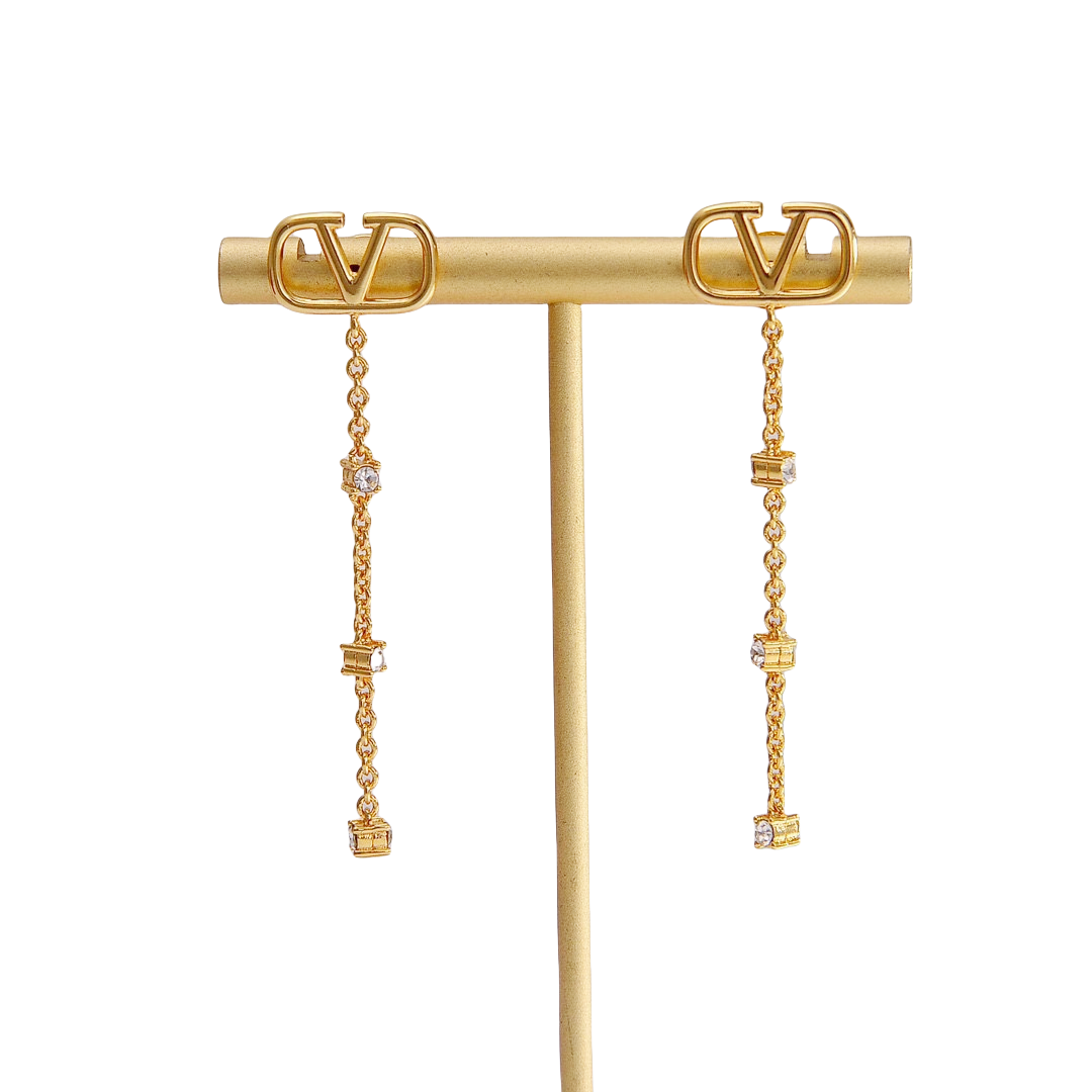 VTE030 Valentino Garavani Gold VLogo Signature tassels Earrings - ccjewelryacc