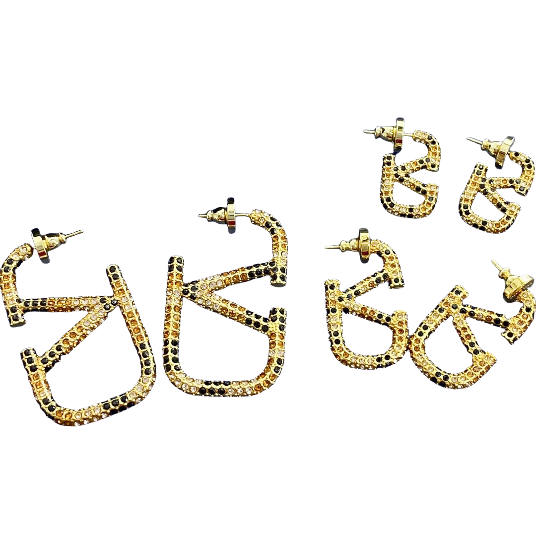 VTE024 Valentino Garavani Gold VLogo Signature Earrings in metal and crystal - ccjewelryacc