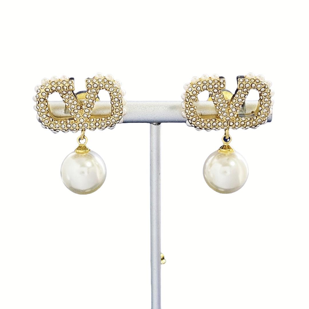 VTE019 VLOGO SIGNATURE EARRINGS IN METAL AND CRYSTALS - ccjewelryacc