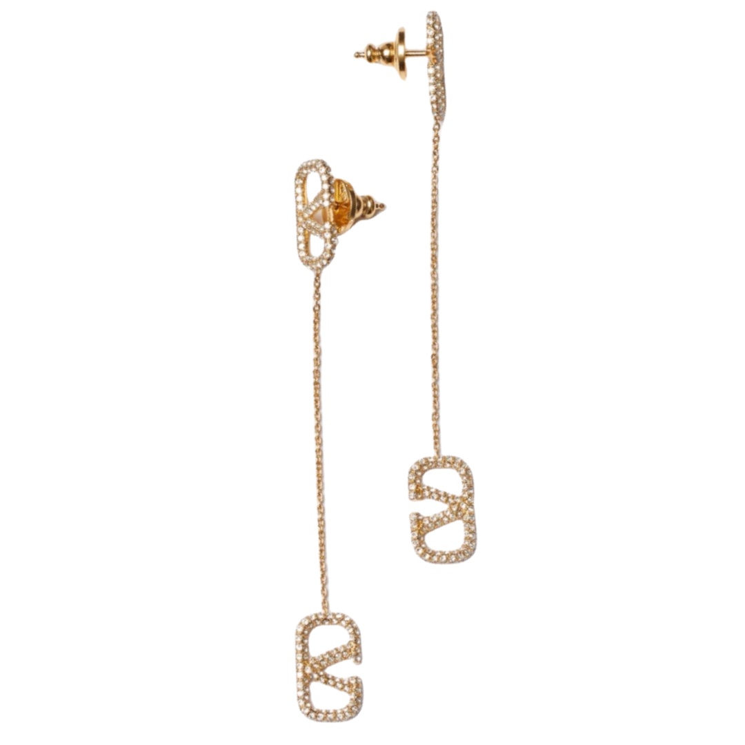 VTE027 Valentino Garavani Gold VLogo Signature tassels Earrings in metal and crystal - ccjewelryacc