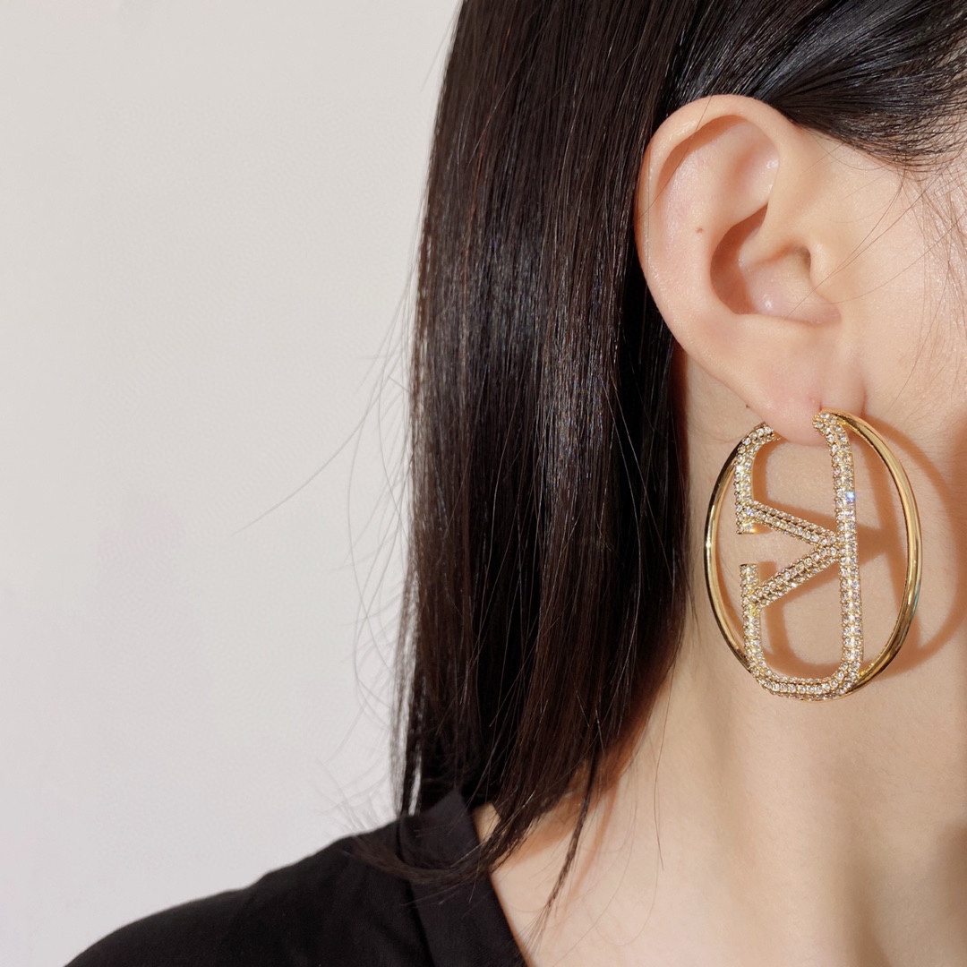 VTE035 Valentino Garavani Gold VLogo Signature Hoop Earrings - ccjewelryacc