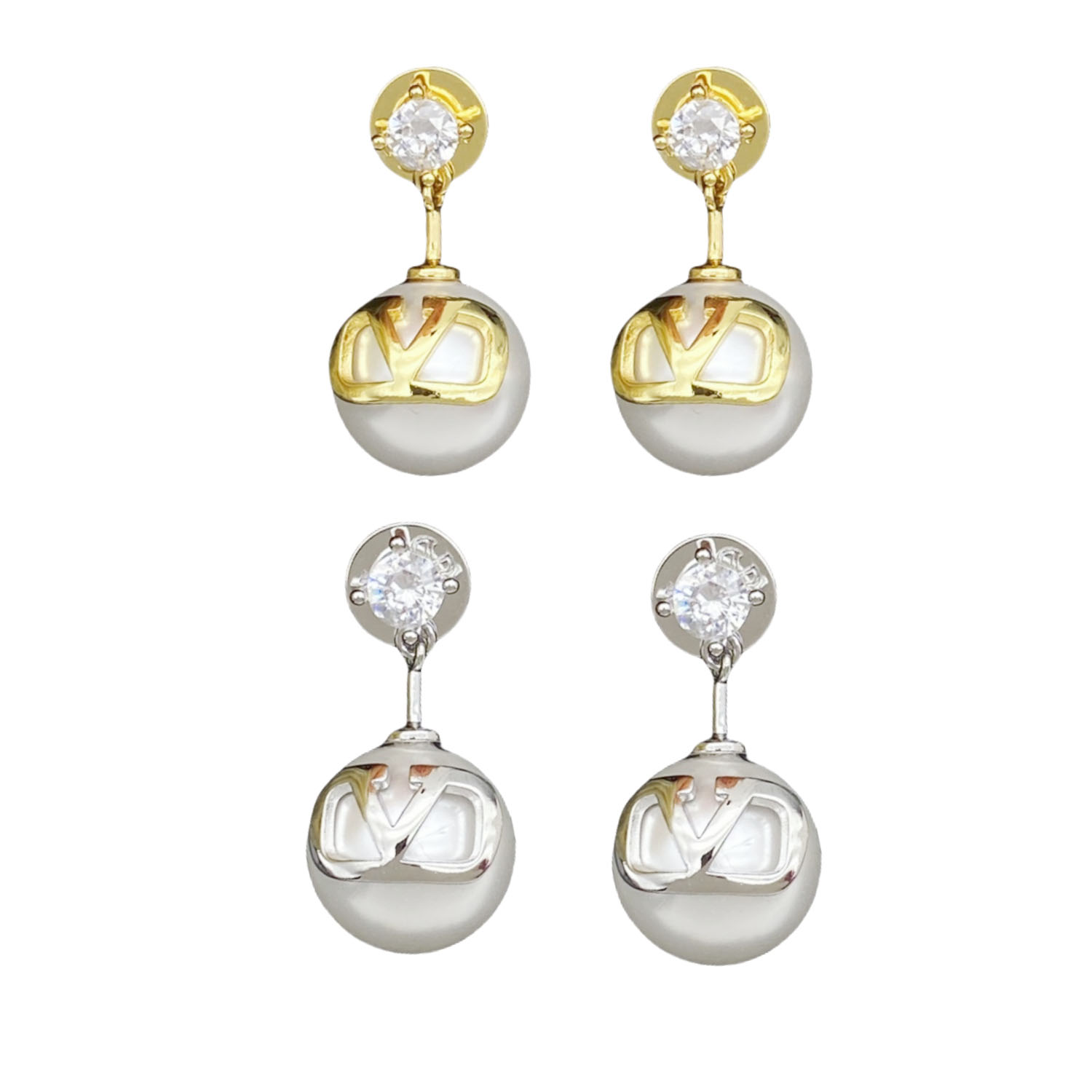VTE042 V Pearl Drop Earrings - ccjewelryacc