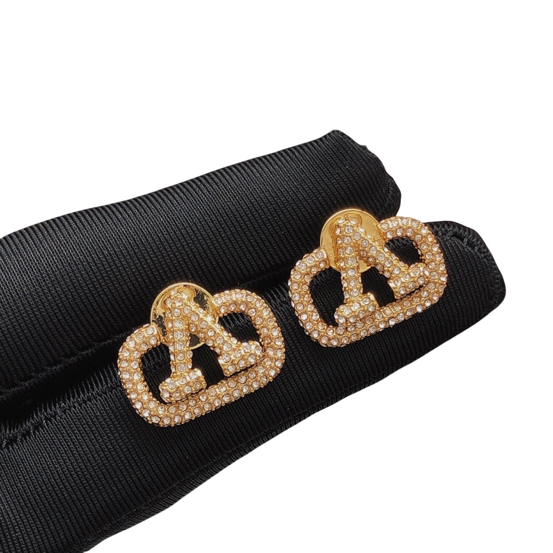 VTE034 Valentino Garavani Gold VLogo Signature Earrings in metal and crystal - ccjewelryacc