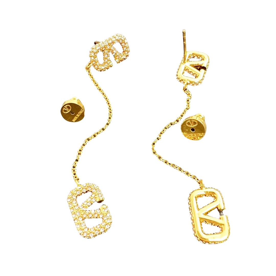 VTE027 Valentino Garavani Gold VLogo Signature tassels Earrings in metal and crystal - ccjewelryacc