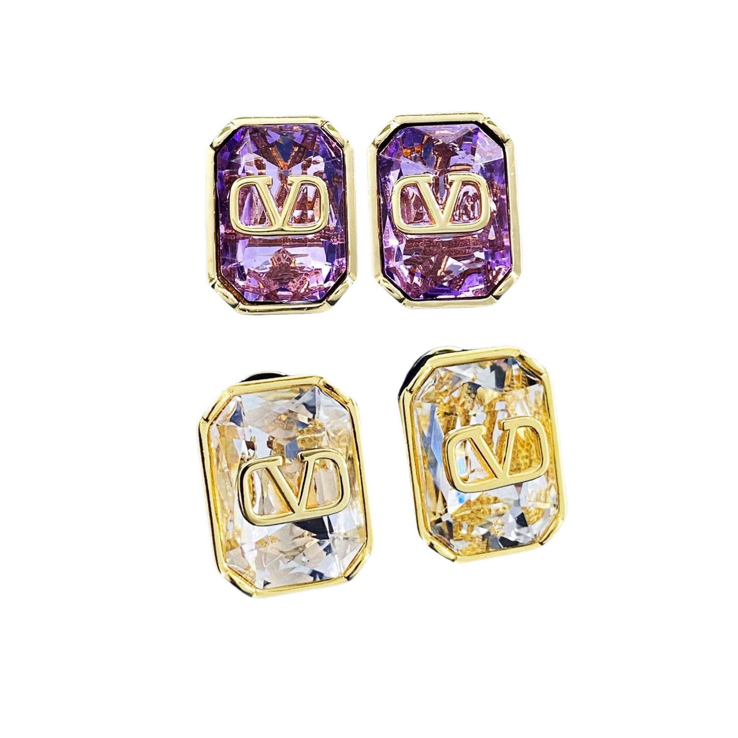VTE044 vlogo signature metal and crystal earrings - ccjewelryacc