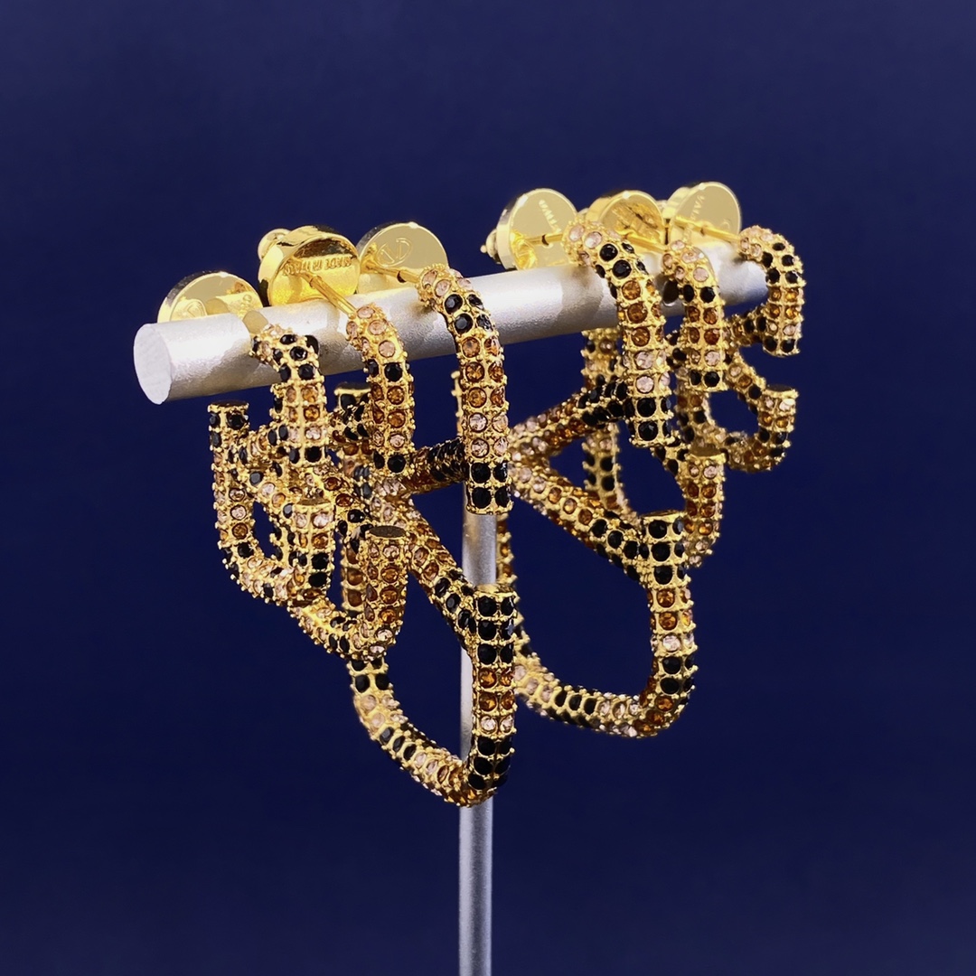 VTE024 Valentino Garavani Gold VLogo Signature Earrings in metal and crystal - ccjewelryacc