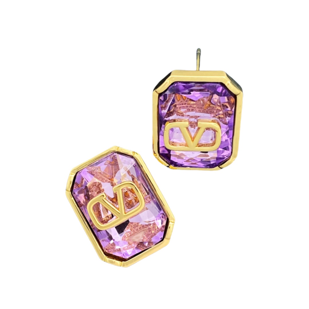 VTE044 vlogo signature metal and crystal earrings - ccjewelryacc