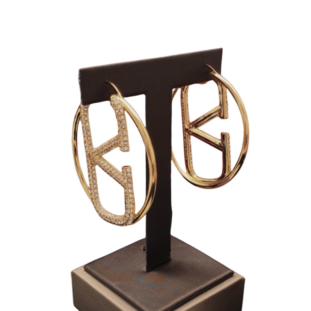 VTE035 Valentino Garavani Gold VLogo Signature Hoop Earrings - ccjewelryacc