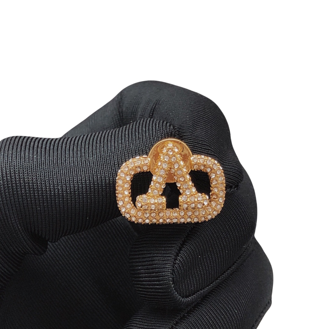 VTE034 Valentino Garavani Gold VLogo Signature Earrings in metal and crystal - ccjewelryacc