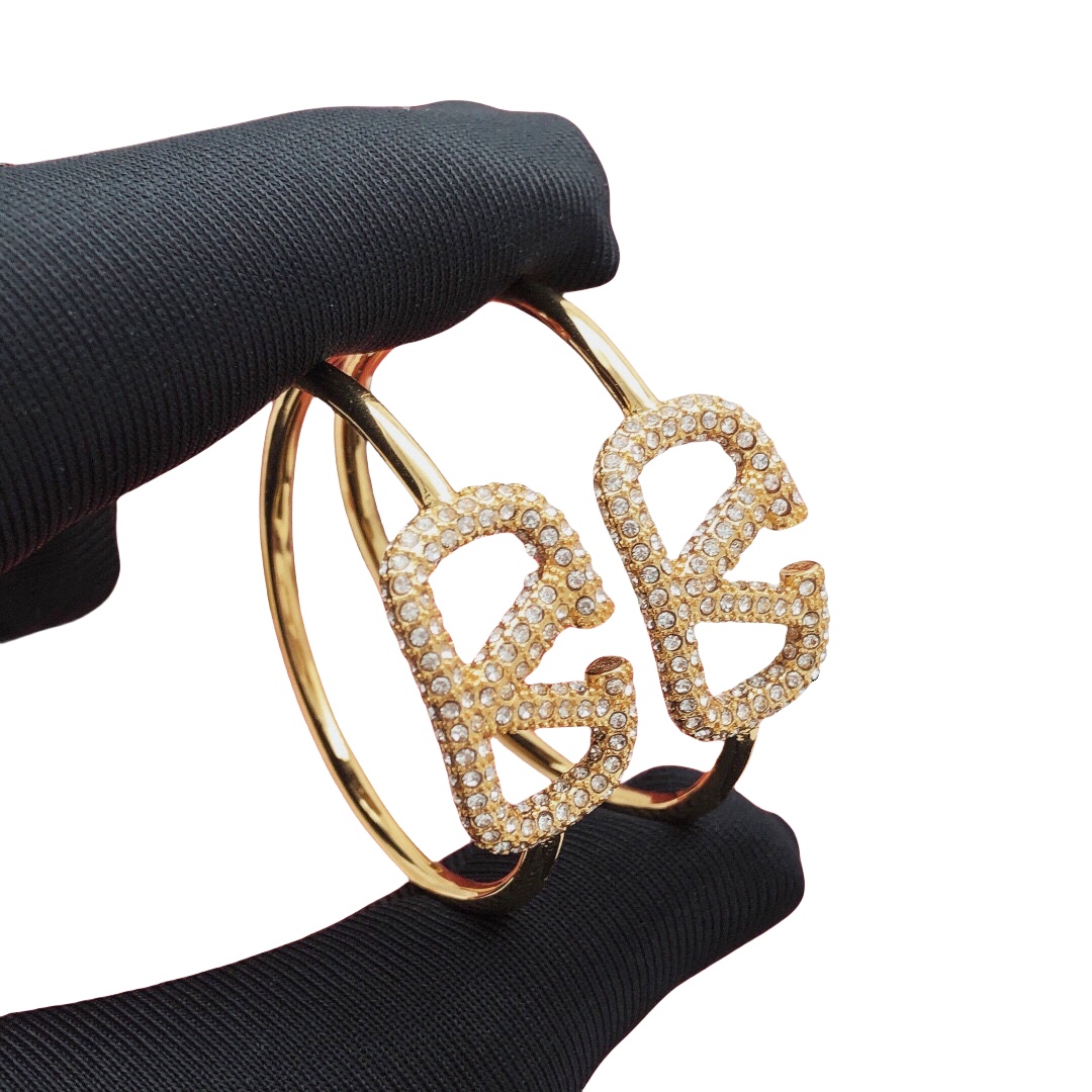 VTE031 Valentino Garavani Gold VLogo Signature Hoop Earrings in metal and crytal - ccjewelryacc