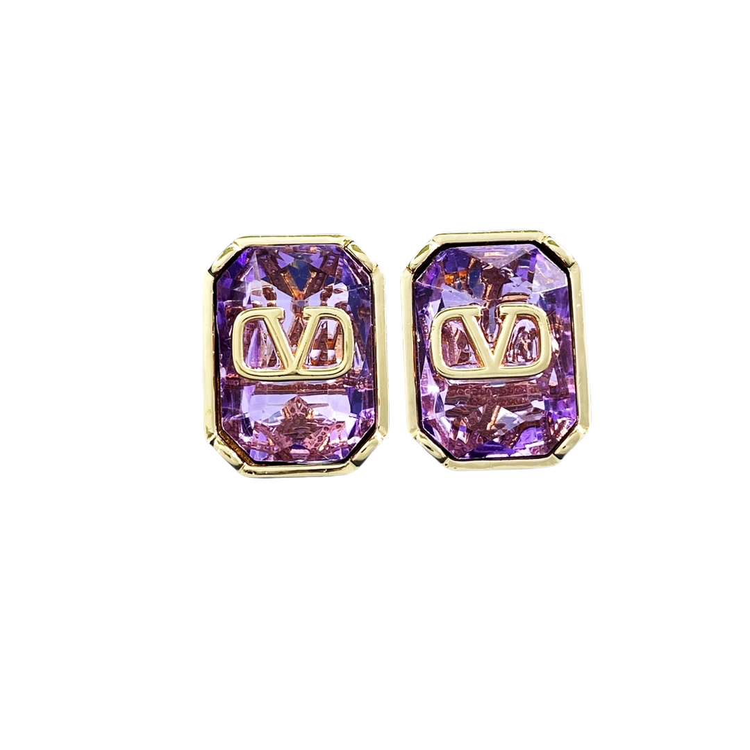 VTE044 vlogo signature metal and crystal earrings - ccjewelryacc