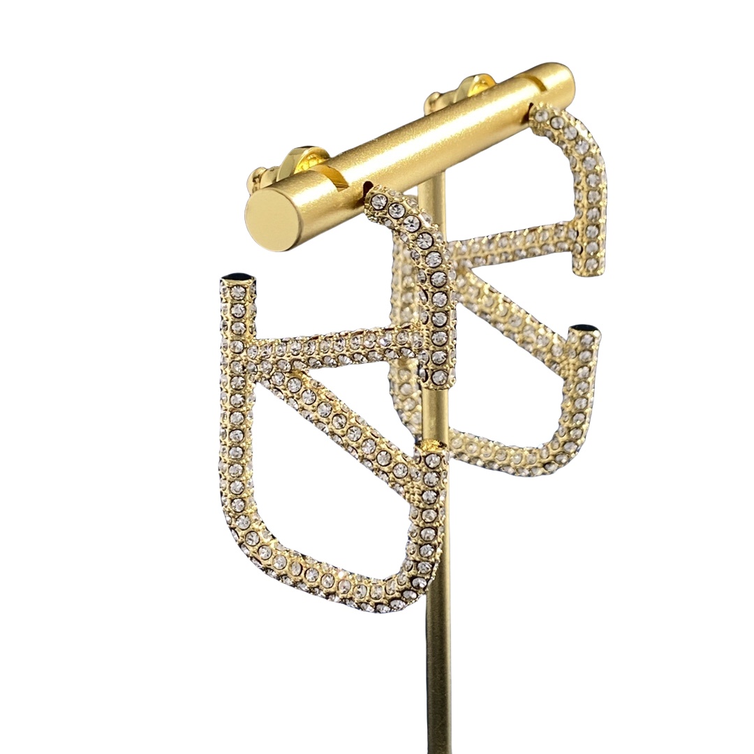 VTE022 Medium 4.5cm Valentino Garavani Gold VLogo Signature Earrings in metal and crystal - ccjewelryacc