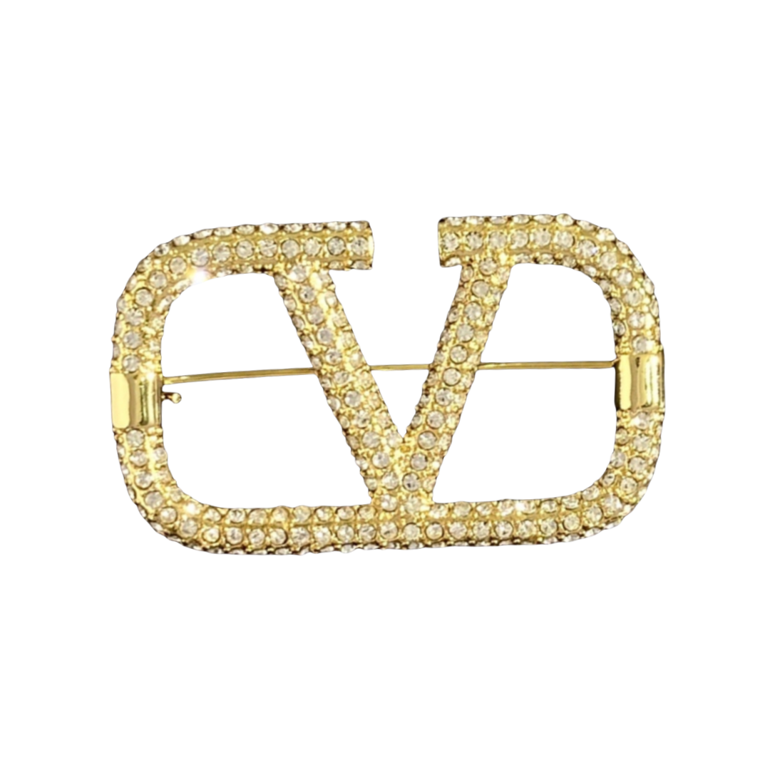 VTB001 Vlogo Signature Metal Brooch With Crystals - ccjewelryacc