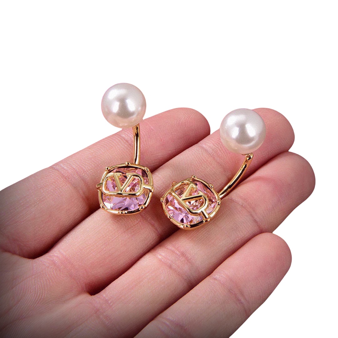 VTE054 Valentino vlogo signature earrings in metal and crystal - ccjewelryacc