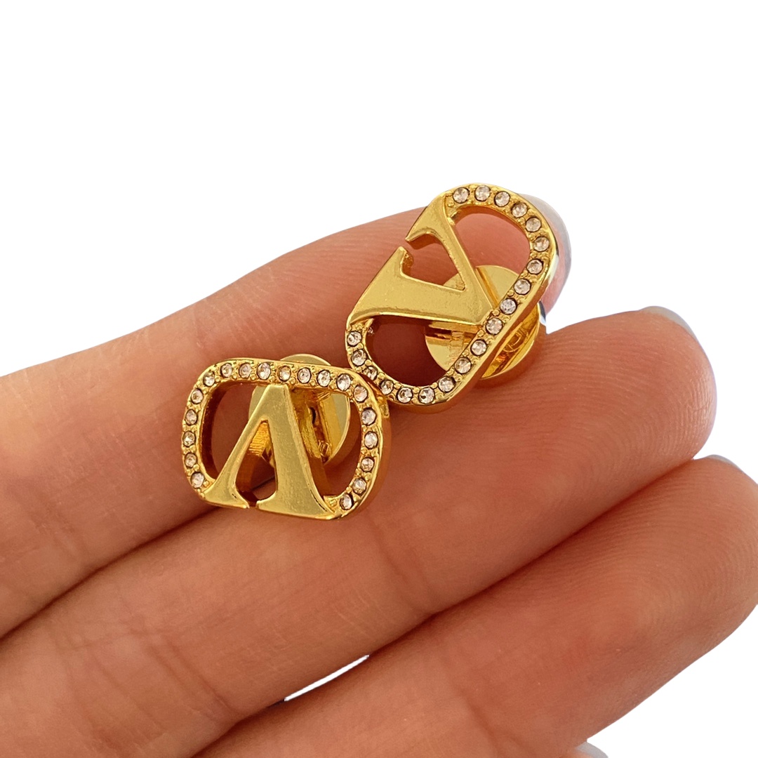 VTE053 Valentino vlogo signature earrings in metal and crystal - ccjewelryacc