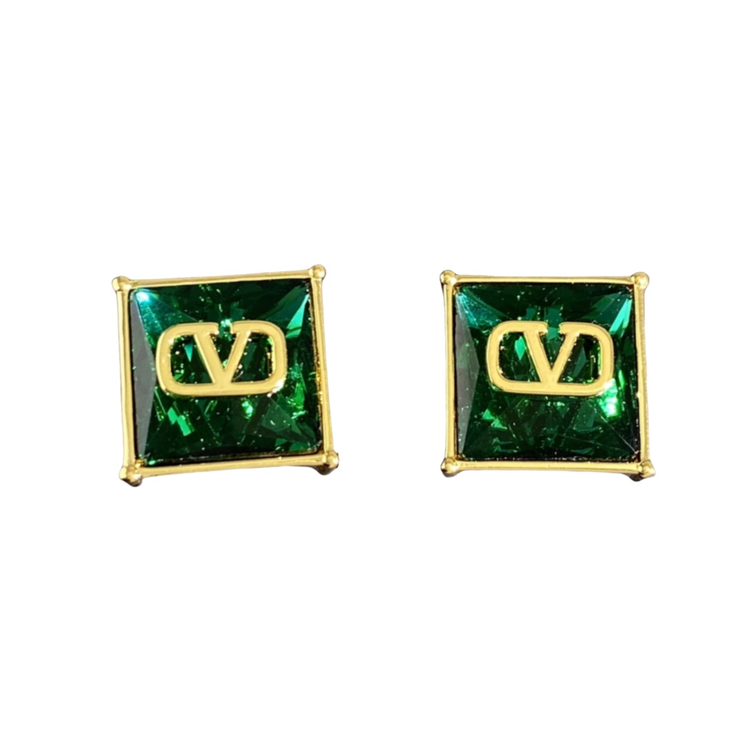 VTE045 Valentino VLogo Embellished Earrings in Green/Red/Yellow diamond - ccjewelryacc