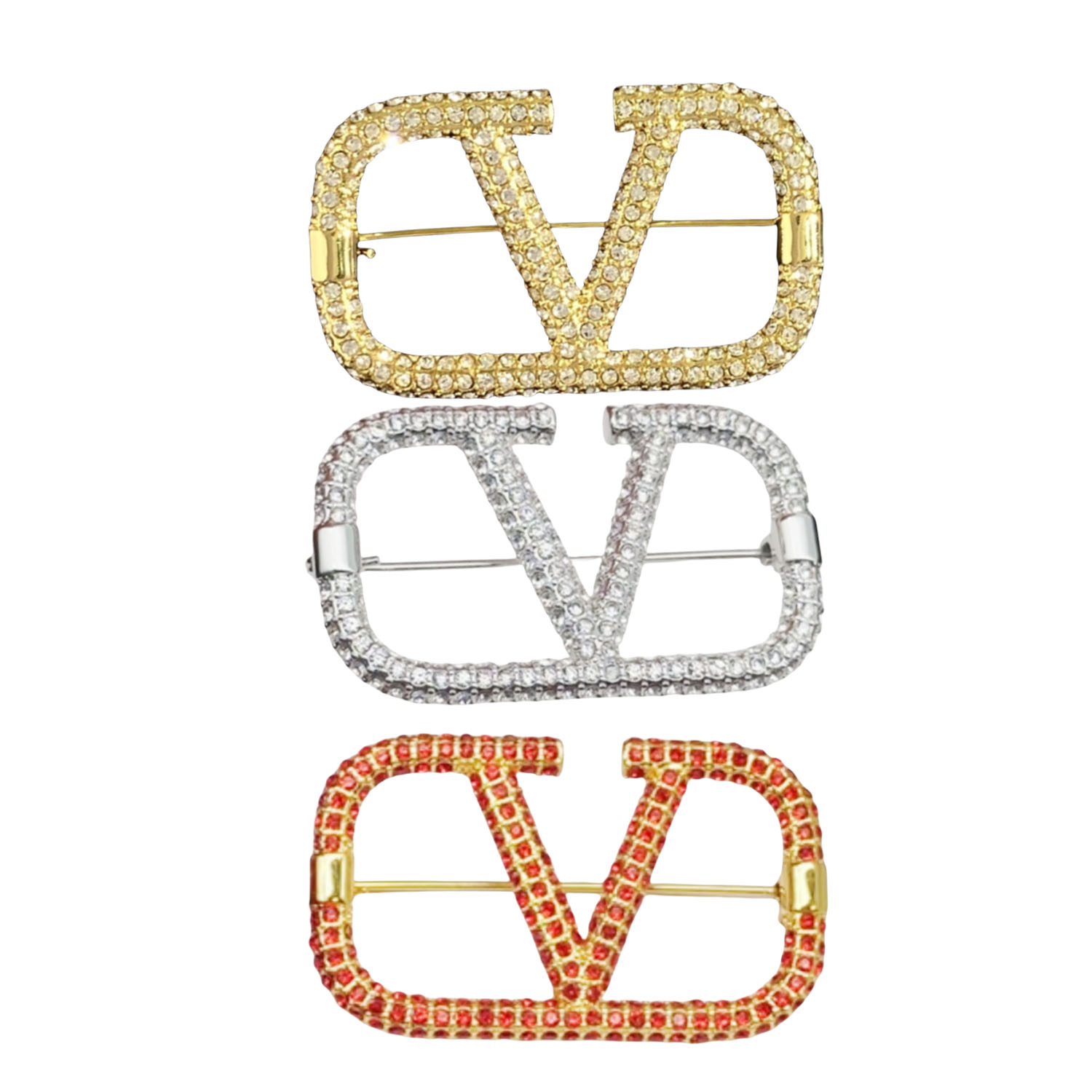 VTB001 Vlogo Signature Metal Brooch With Crystals - ccjewelryacc