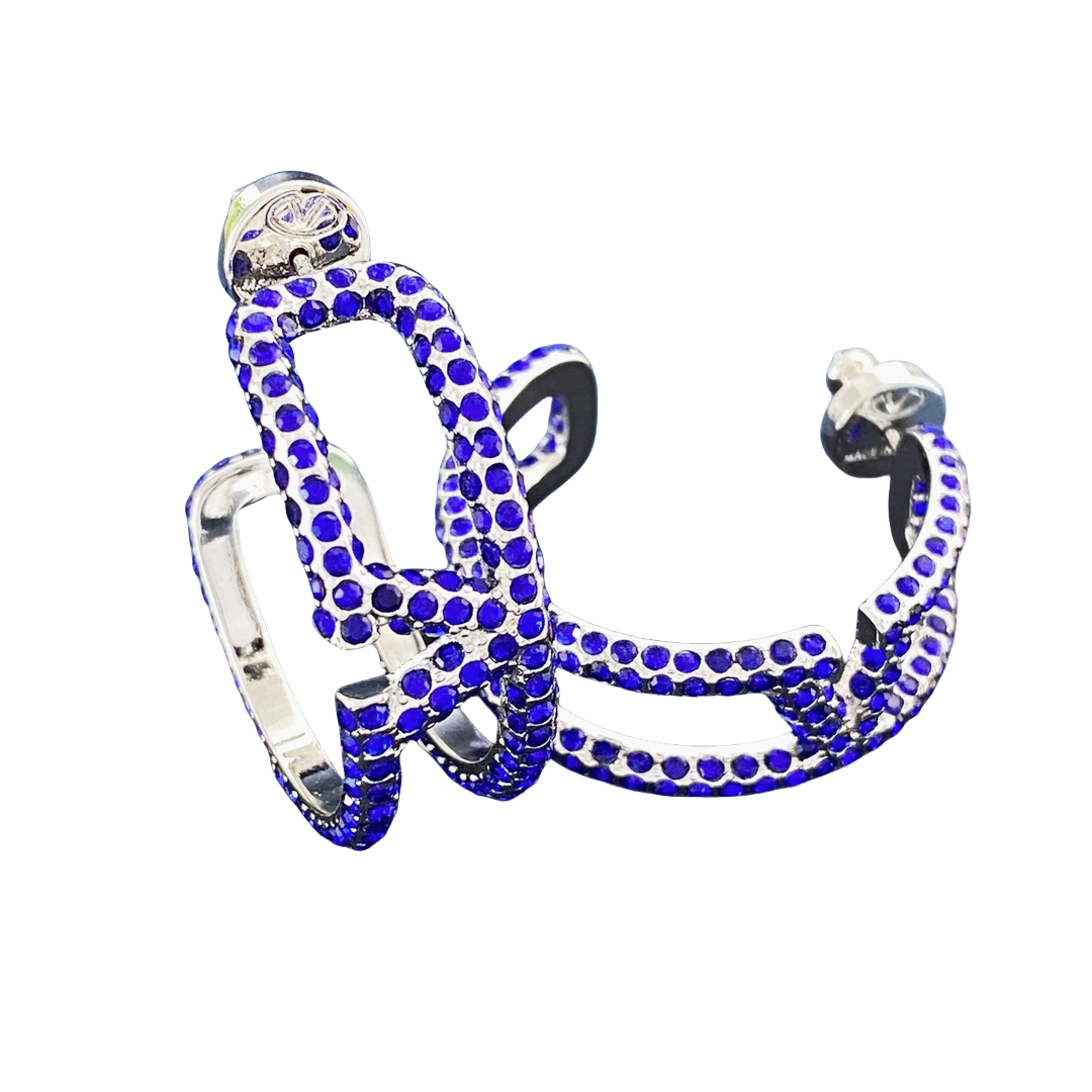 VTE050 Vlogo signature metal and Blue crystal earrings - ccjewelryacc
