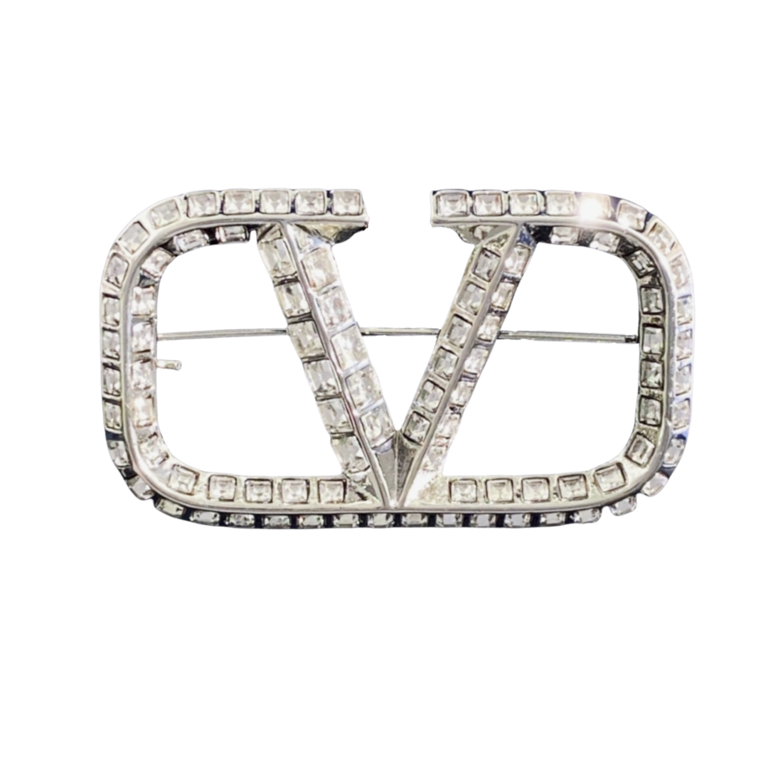 VTB002 Valentino Garavani VLogo Signature Crystal Brooch Pin - ccjewelryacc