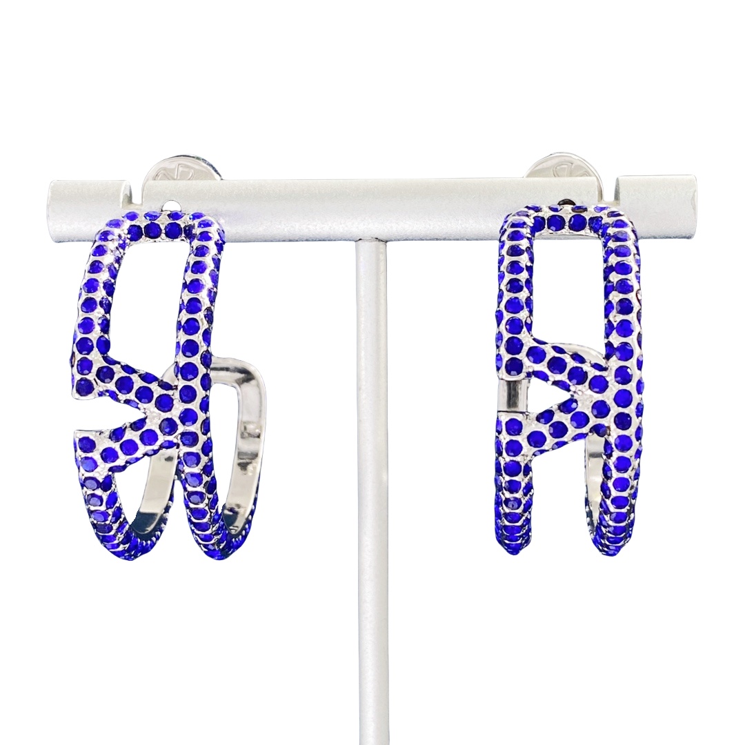 VTE050 Vlogo signature metal and Blue crystal earrings - ccjewelryacc