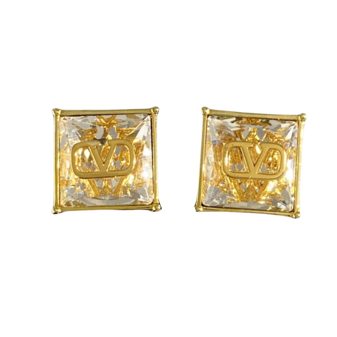 VTE045 Valentino VLogo Embellished Earrings in Green/Red/Yellow diamond - ccjewelryacc