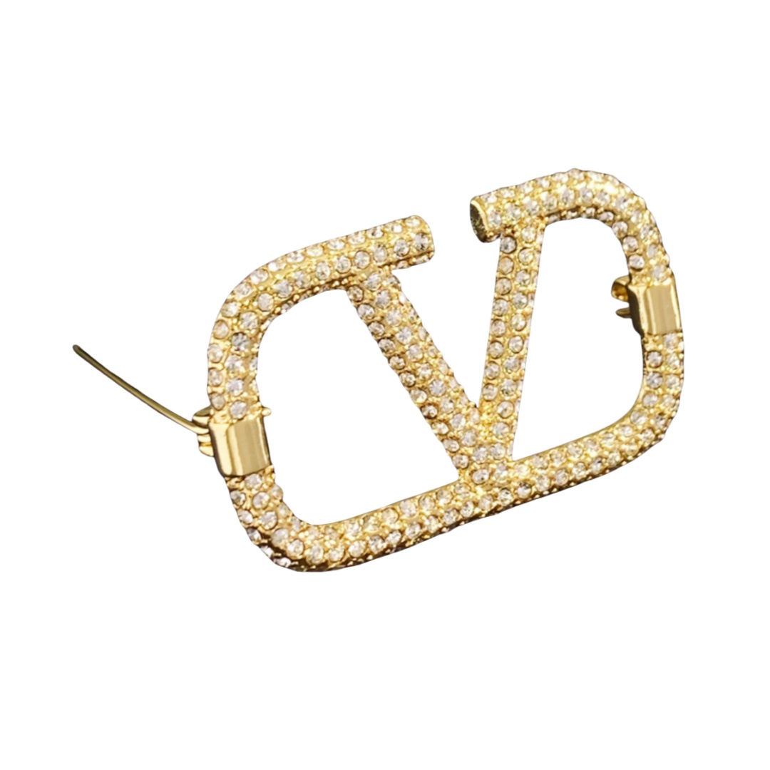 VTB001 Vlogo Signature Metal Brooch With Crystals - ccjewelryacc