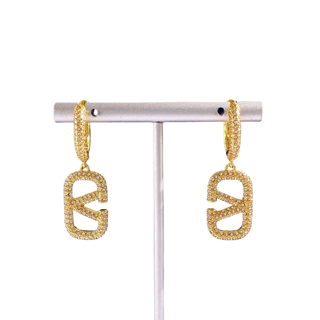VTE052 Valentino Garavani VLogo crystal-embellished Hoop Earrings - ccjewelryacc