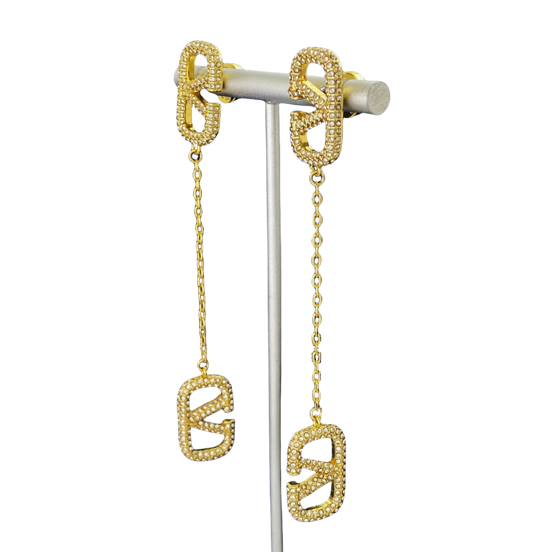 VTE027 Valentino Garavani Gold VLogo Signature tassels Earrings in metal and crystal - ccjewelryacc