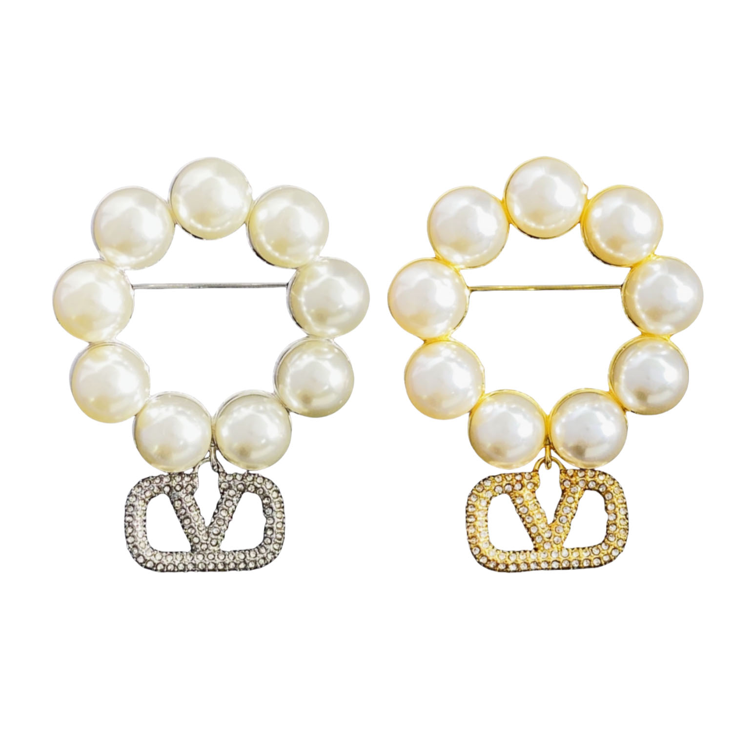 VTB004 Valentino Garavani VLogo Signature Metal Brooch with pearls - ccfashionjewelry