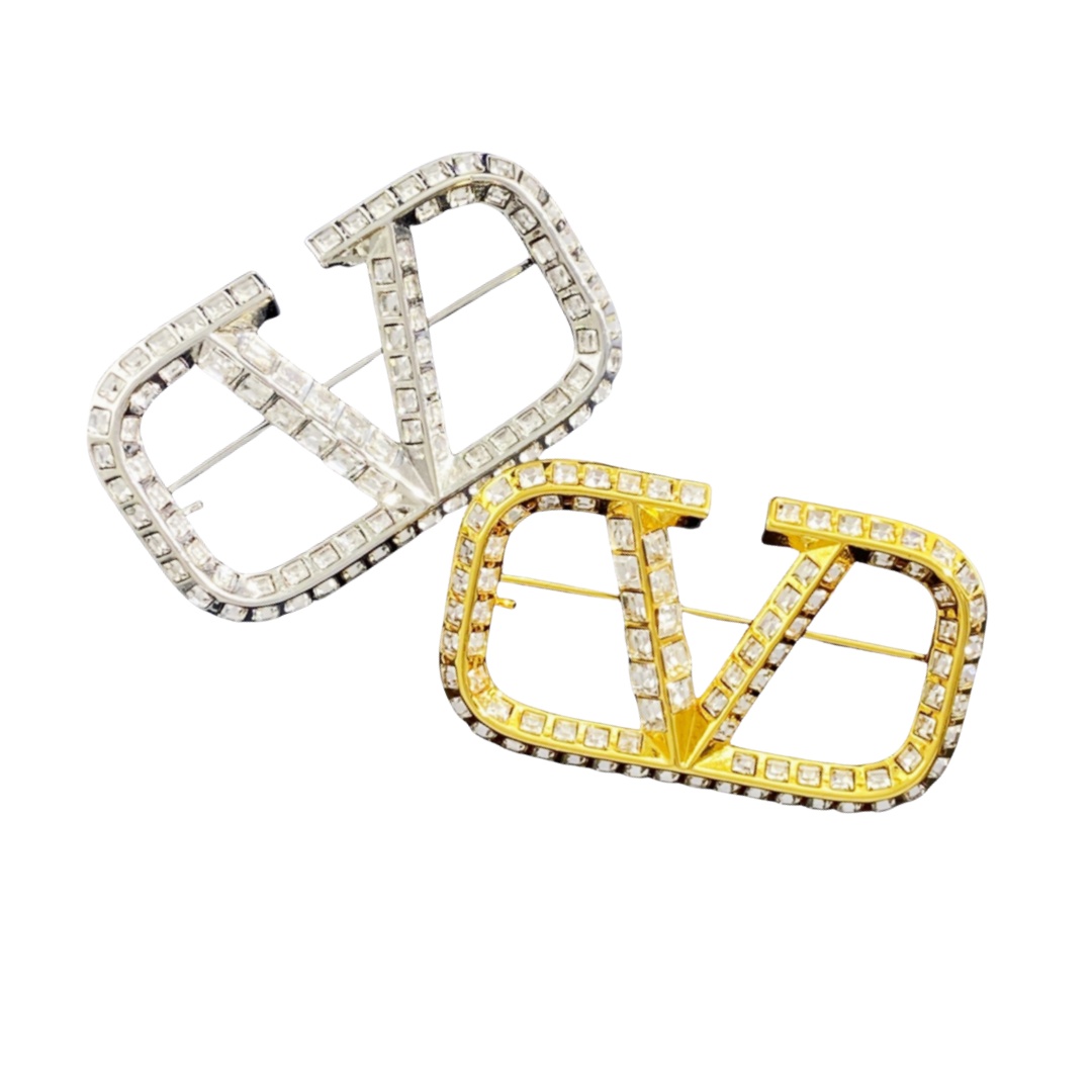 VTB002 Valentino Garavani VLogo Signature Crystal Brooch Pin - ccjewelryacc