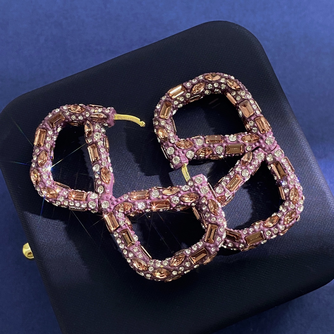 VTE038 Valentino Garavani Crystal-embellished Logo Hoop Earrings - ccjewelryacc