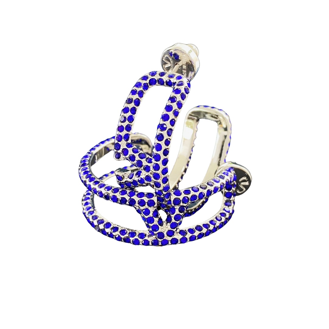 VTE050 Vlogo signature metal and Blue crystal earrings - ccjewelryacc