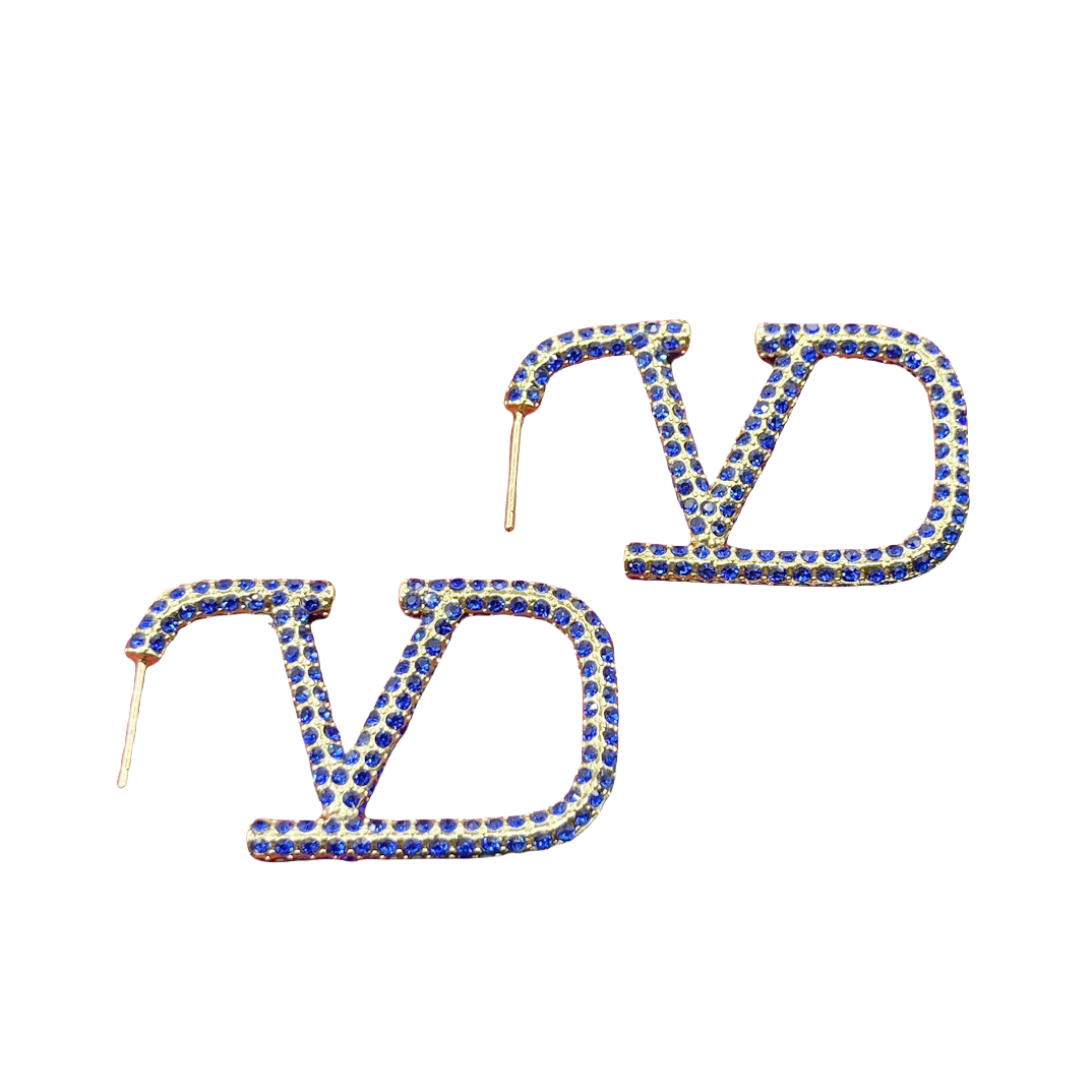 VTE050 Vlogo signature metal and Blue crystal earrings - ccjewelryacc