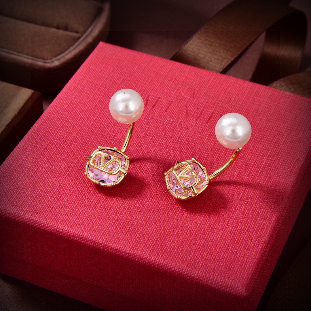 VTE054 Valentino vlogo signature earrings in metal and crystal - ccjewelryacc