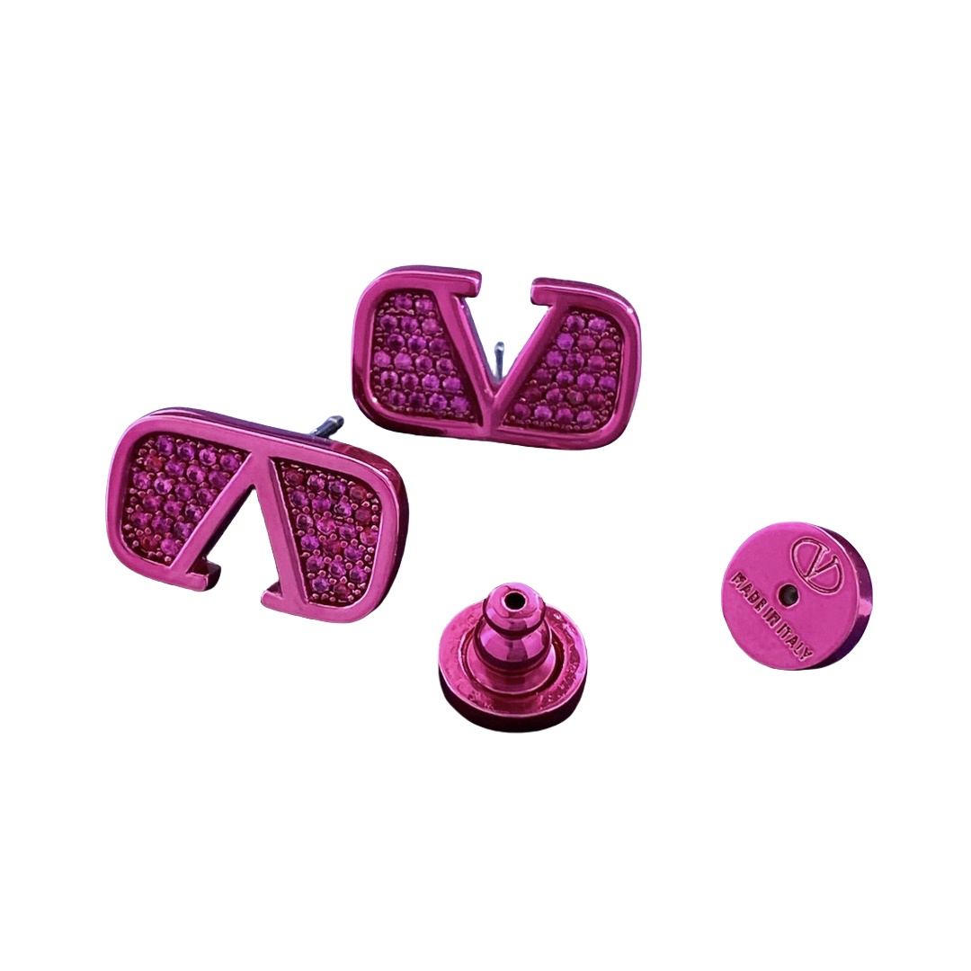 VTE013 Valentino Garavani Gold VLogo Signature stud Earrings in metal and crystal - ccjewelryacc