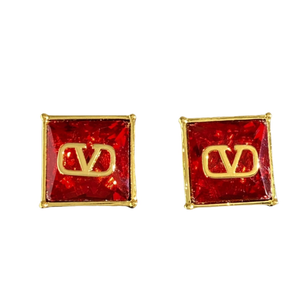 VTE045 Valentino VLogo Embellished Earrings in Green/Red/Yellow diamond - ccjewelryacc