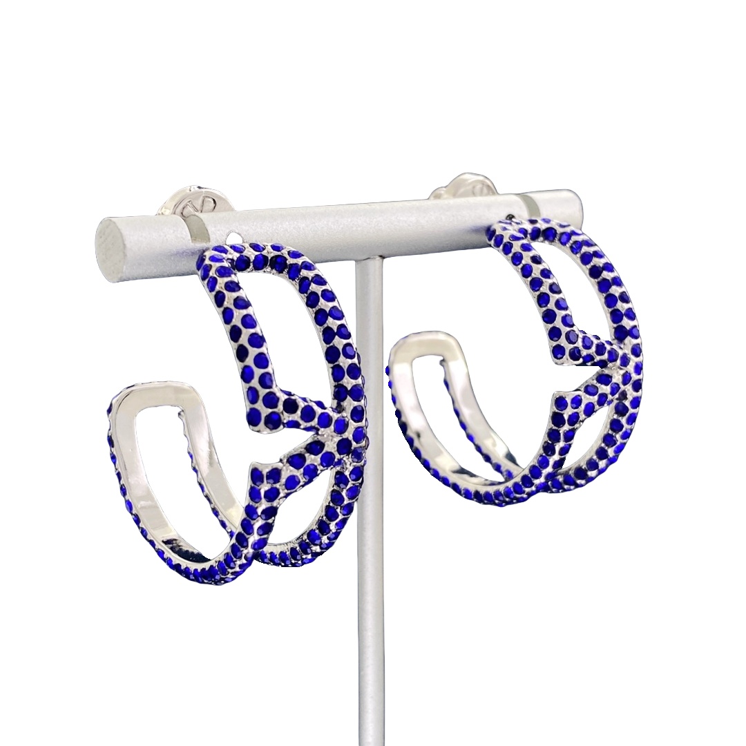 VTE050 Vlogo signature metal and Blue crystal earrings - ccjewelryacc
