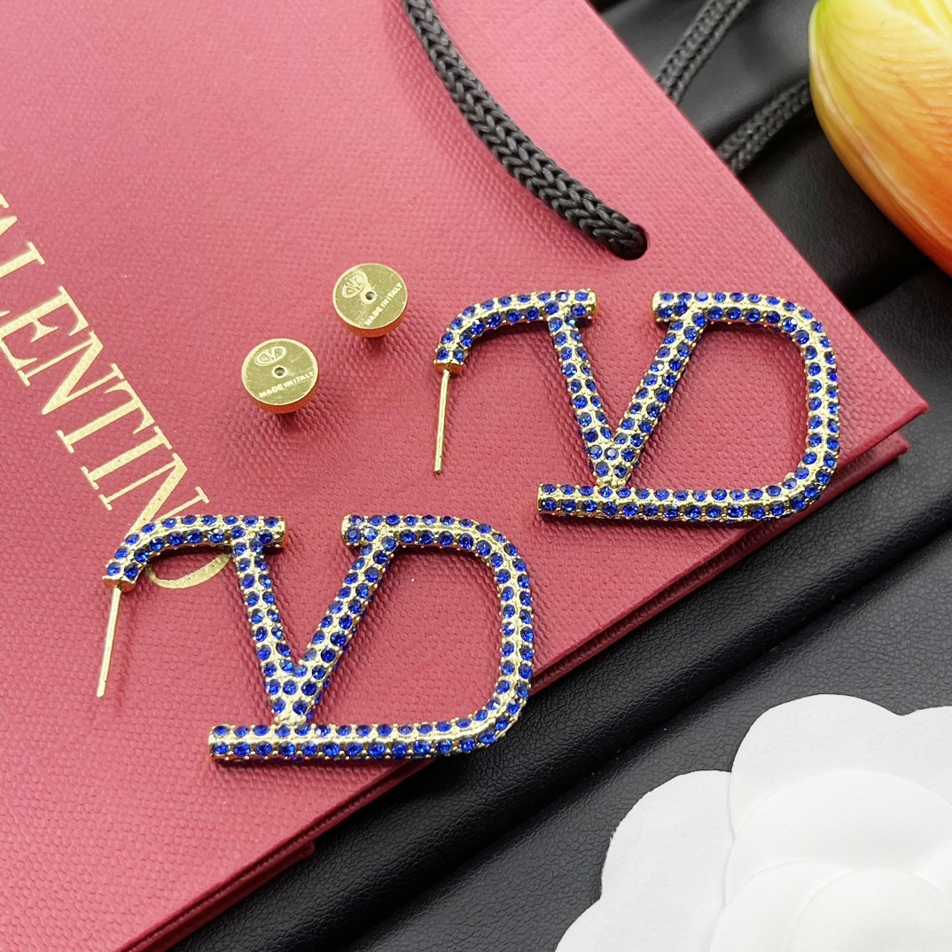 VTE050 Vlogo signature metal and Blue crystal earrings - ccjewelryacc