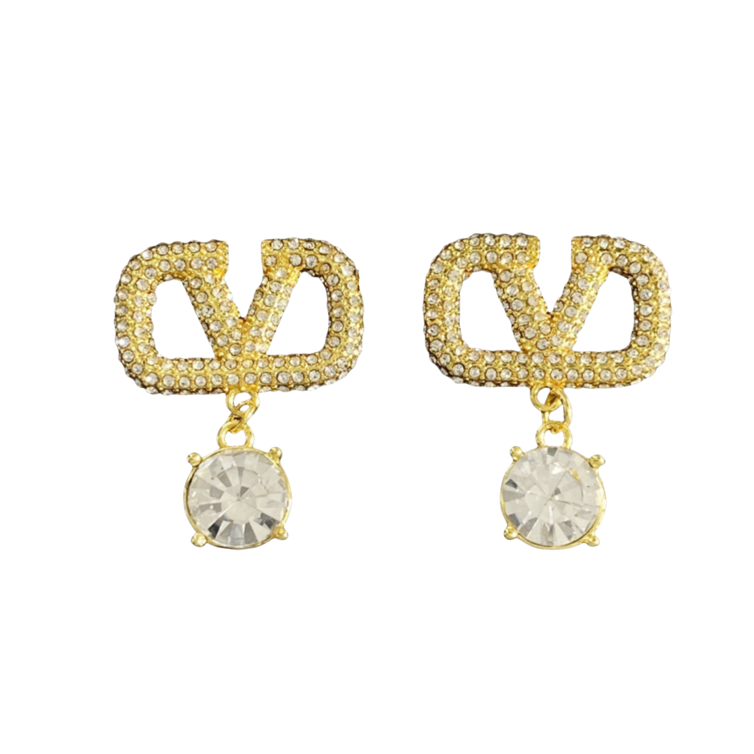 VTE060 vlogo signature metal and crystal earrings - ccjewelryacc