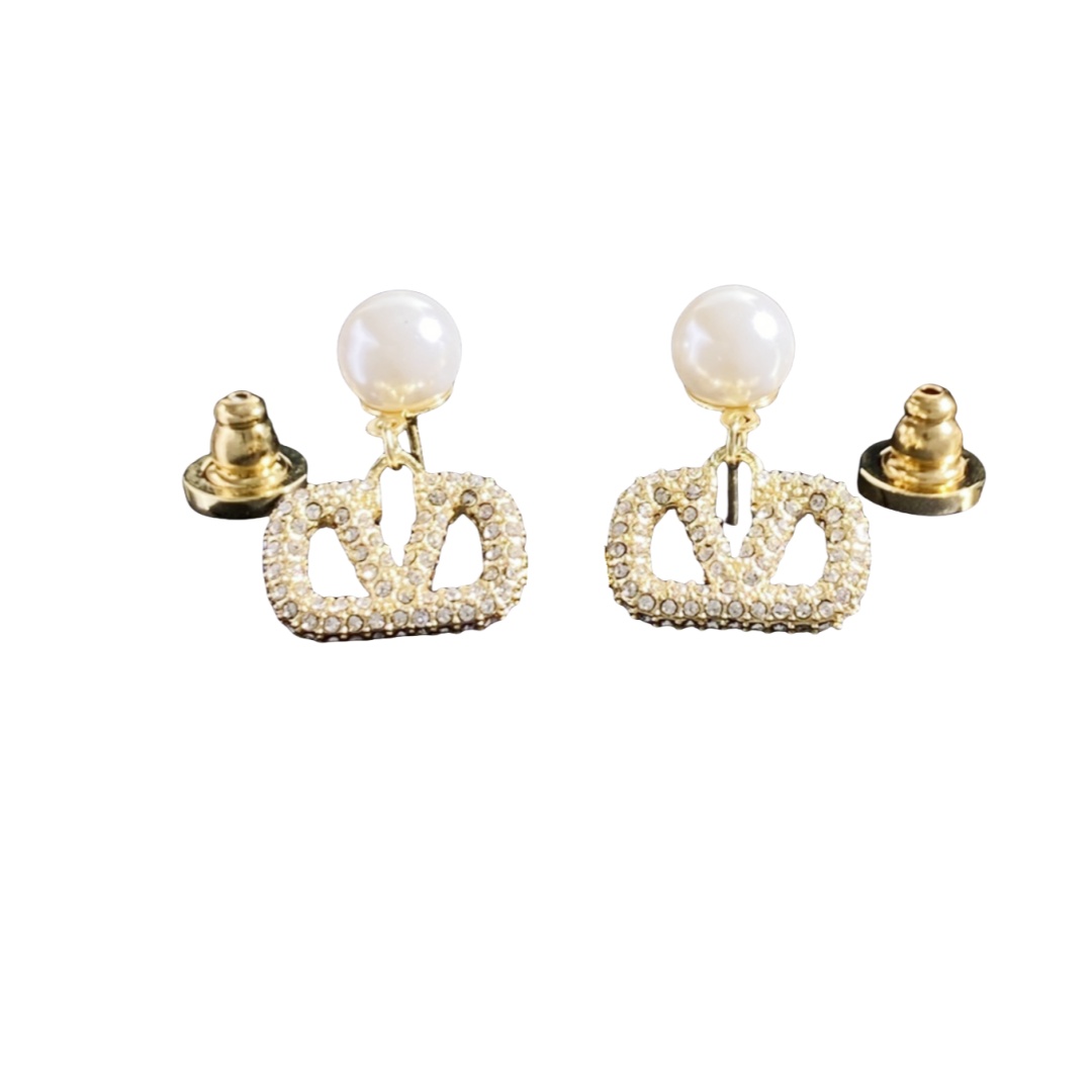 VTE076 Valentino garavani pearl drop vlogo earrings - ccjewelryacc