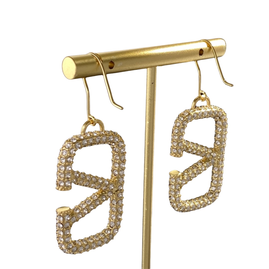 VTE073 Vlogo signature metal and crystal Hook earrings - ccjewelryacc