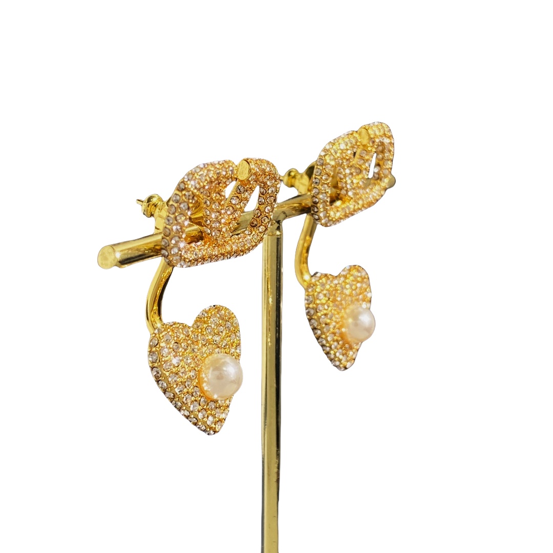 VTE069 Valentino vlogo signature heart earrings in metal and crystal - ccjewelryacc