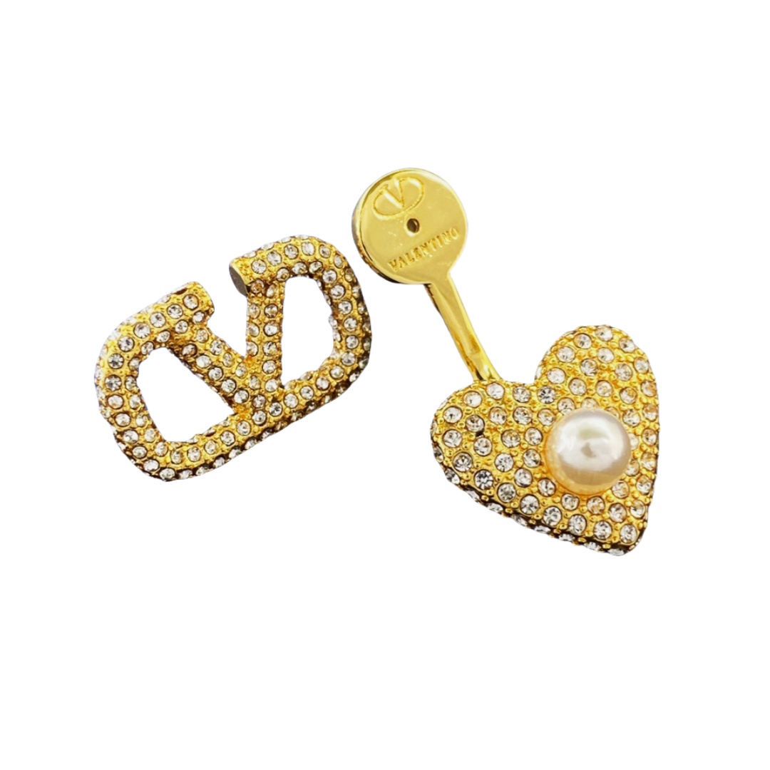 VTE069 Valentino vlogo signature heart earrings in metal and crystal - ccjewelryacc