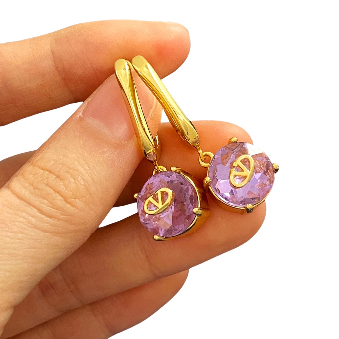 VTE082 Valentino v logo crystal earrings - ccjewelryacc